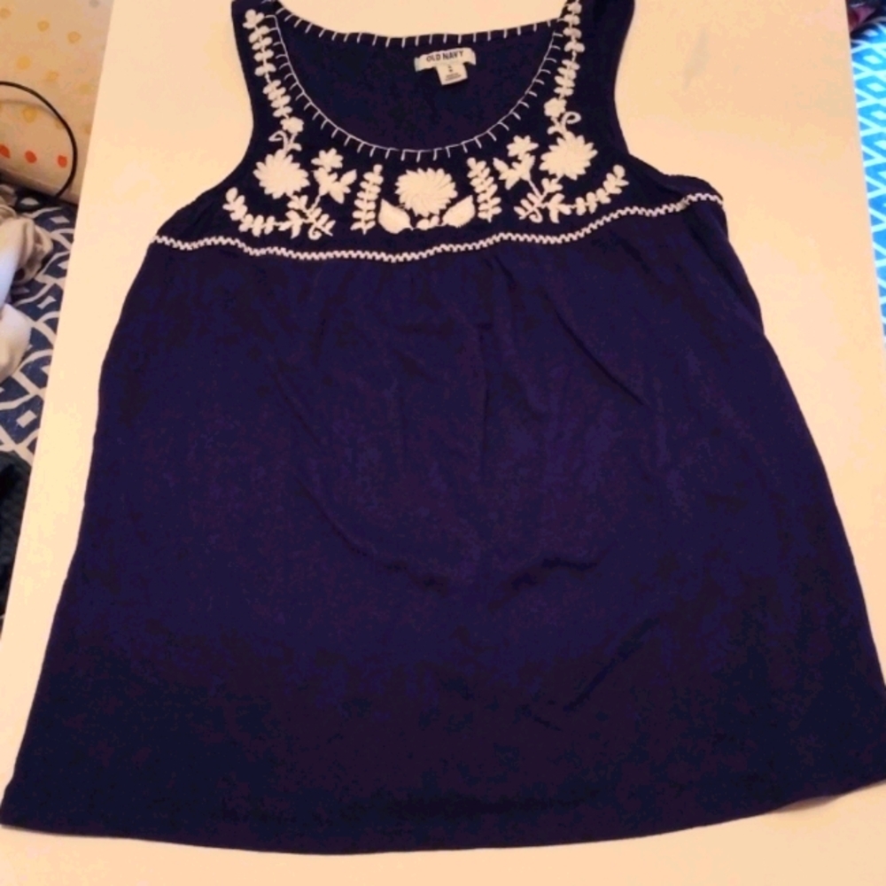 Navy embroidered tank